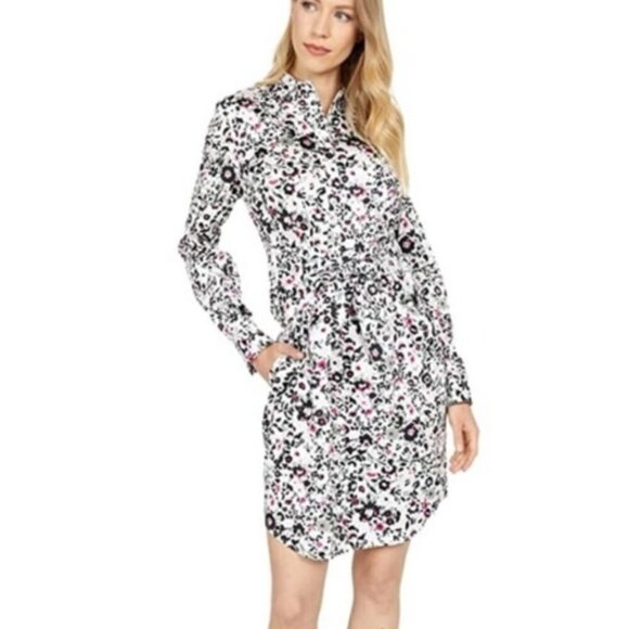 UNTUCKit Simone Tie‎ Waist Floral Button Front Cotton Stretch Shirt Dress Size 4 - Picture 1 of 10